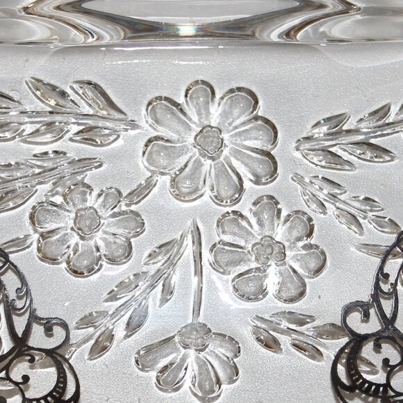 Vintage Glass Divided Serving Dish | Silver Overlay Divided Round Platter - Picture 6 of 6